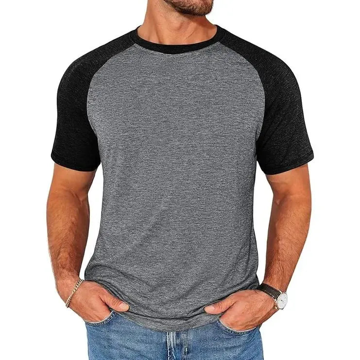 Men's Raglan Short Sleeve Crew Neck Casual Color Block Basic T-shirt