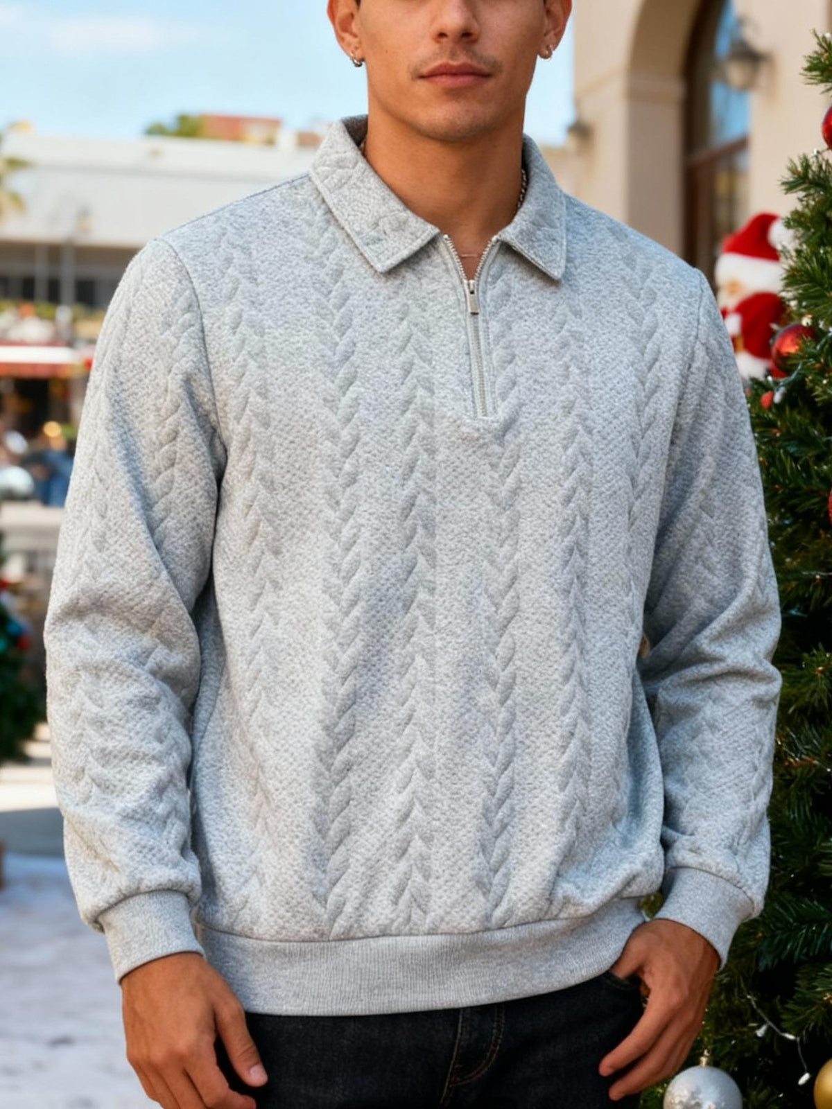 Men's Outfits Knitted Polo Neck Long Sleeve Fitted Knitwear Sweatshirt