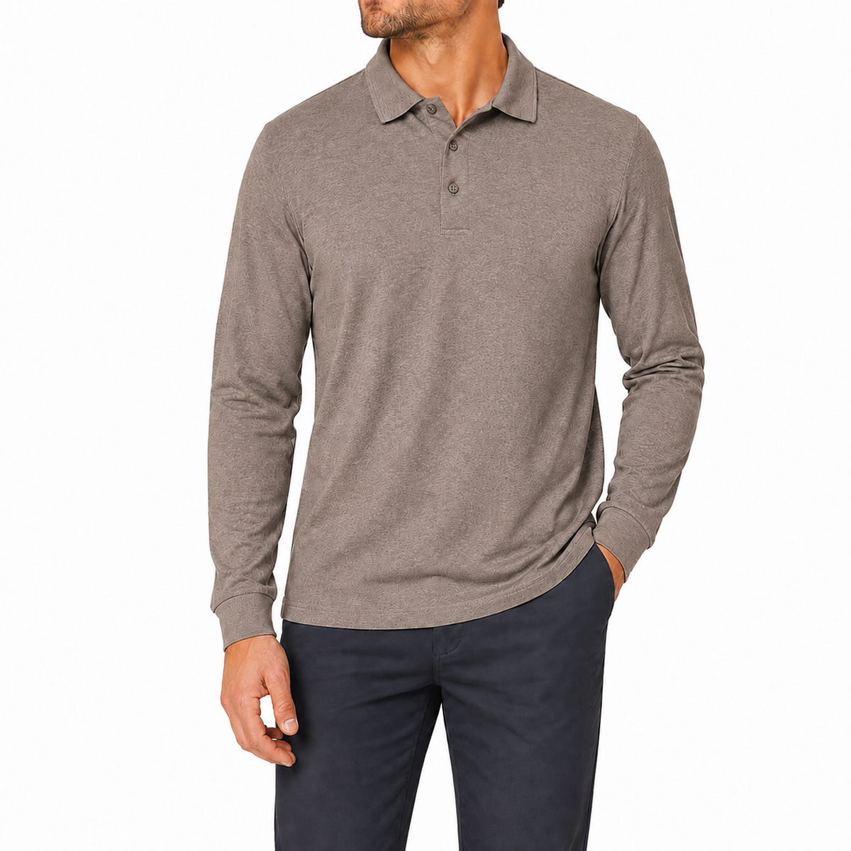 Men's Relaxed Textured Long Sleeve Polo Shirt