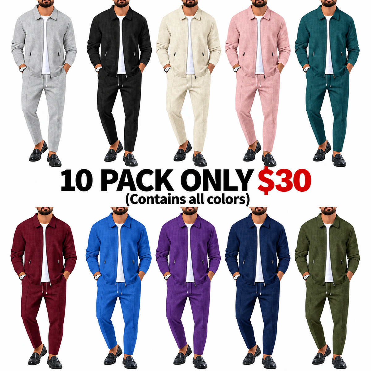 Men's 2-Piece Athletic Fitted Polyester Tracksuit Set