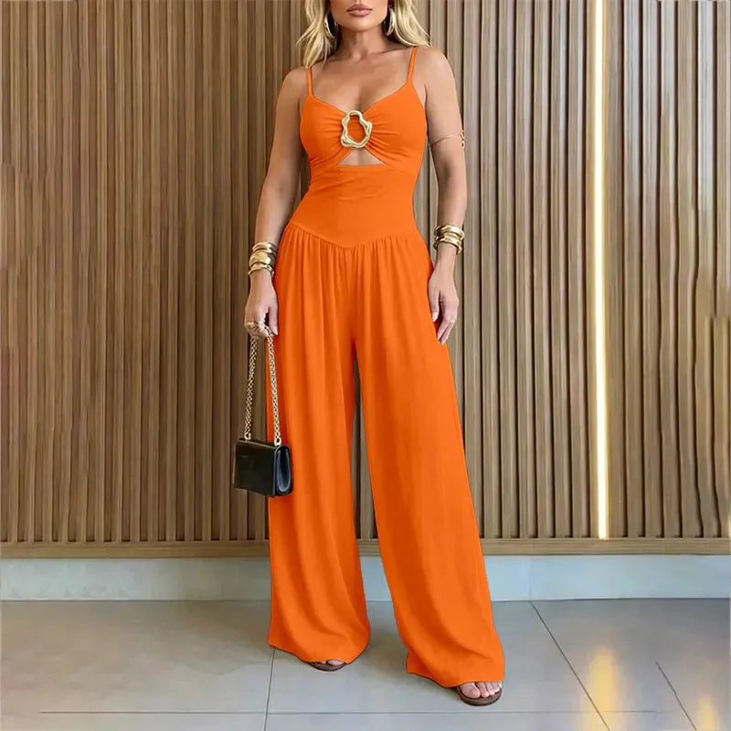 Women's Backless Cut-Out Cami Jumpsuit with Pockets