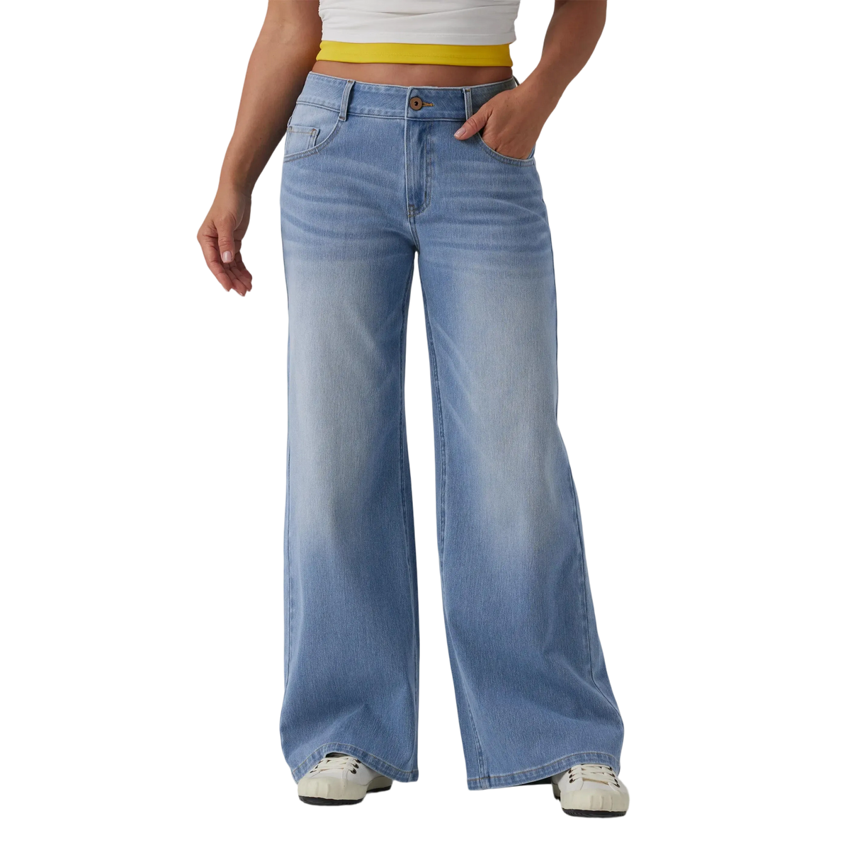 Low Rise Zip Pocket Washed Wide Leg Loose Casual Denim Jeans