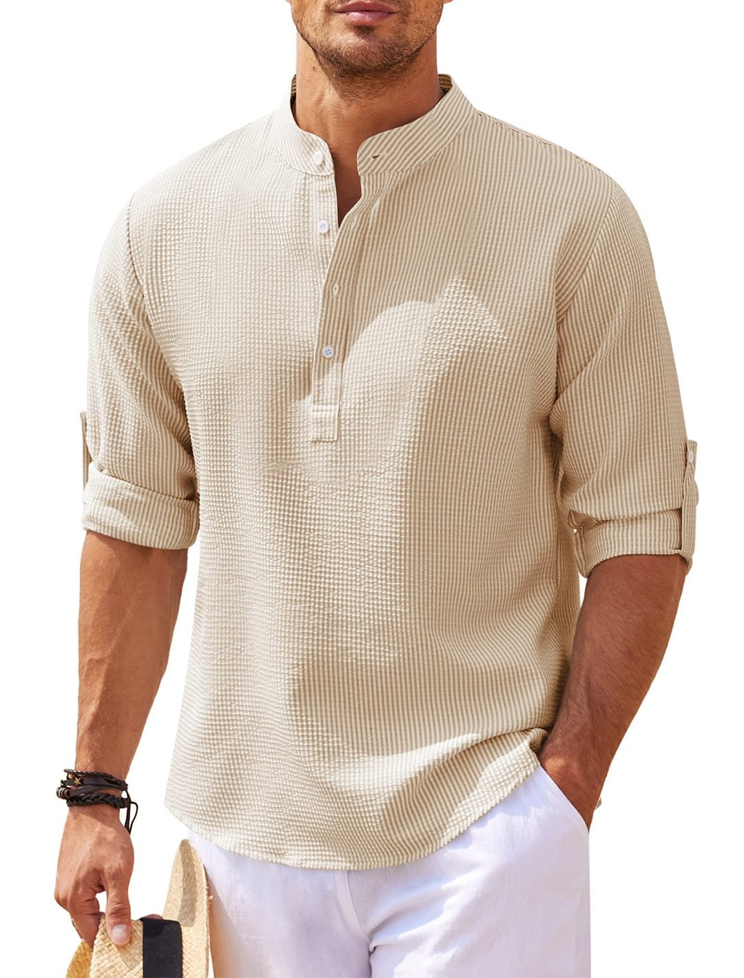 Men's Stand Collar Open Button Shirt Casual Shirt Tops
