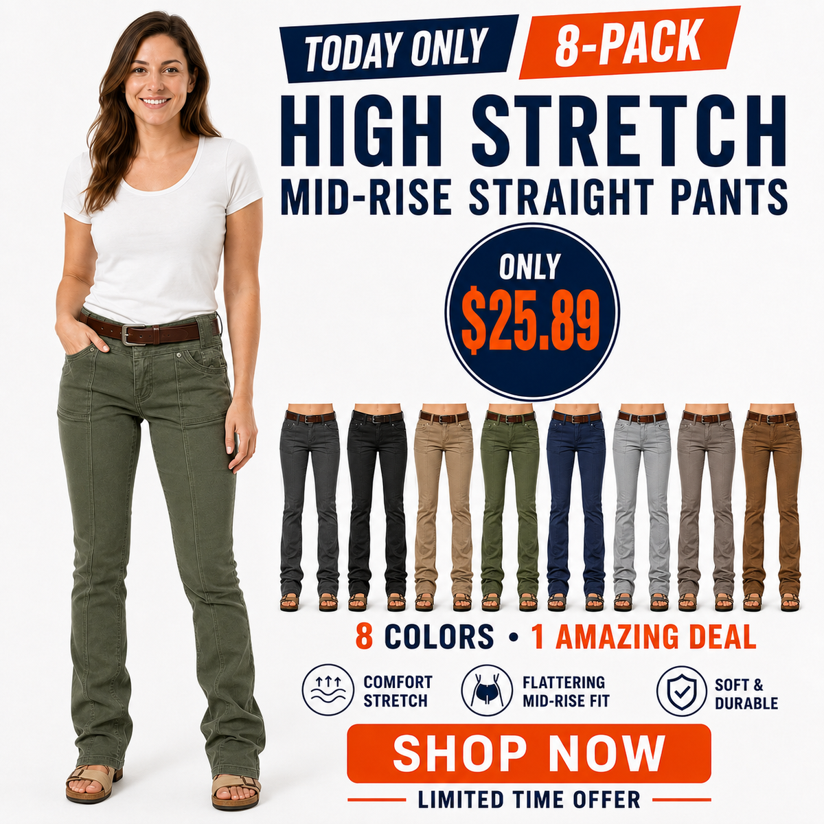 Women's High Stretch Mid Rise Pants