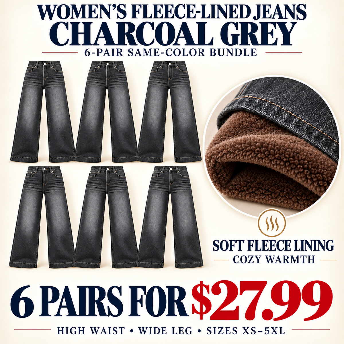 Women's Fleece-Lined Wide-Leg Jeans