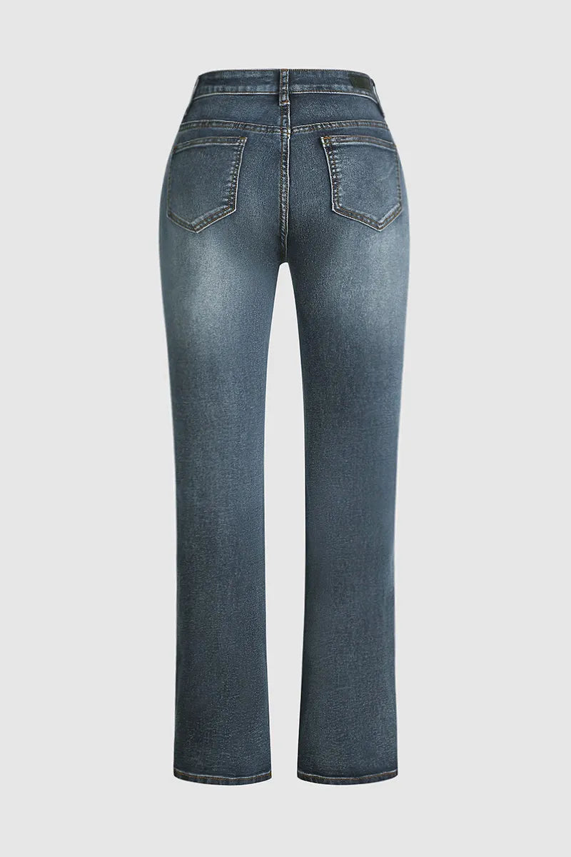 Mid-waist bootcut jeans with floral embroidery