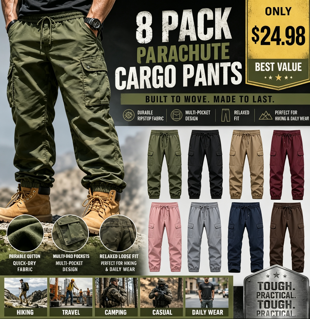 Unisex Loose-Fit Hiking Pants — Lightweight, Water-Repellent, Quick-Drying Outdoor Trousers