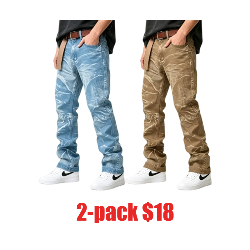 Men's Worn Frayed Tight Waisted Washed Black Denim Jeans – Unique Graphic Design Retro Stretch Casual Streetwear Hip Hop Style