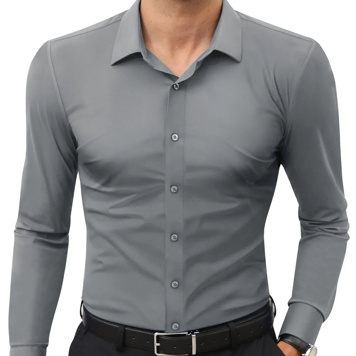 Men's Super Stretchy Dress Shirt Quick-Drying Breathable Anti-Wrinkle