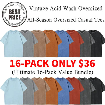 Men's Plus Size 100% Cotton Acid Wash Oversized Heavyweight Vintage T-Shirt