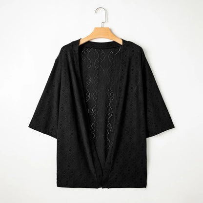 Women's Half Sleeve Jacquard Knit Kimono Cardigan Lightweight Open Front Summer Cover Up