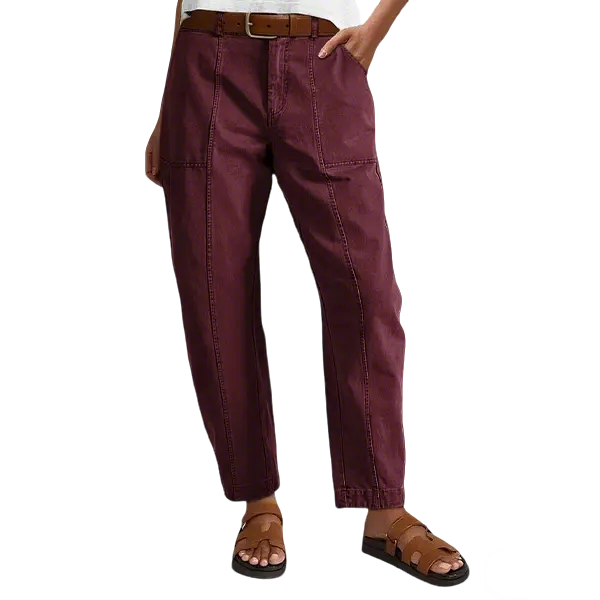 Solid Mid-Rise Baby Barrel Pants, High Stretch, Deep Pockets-6