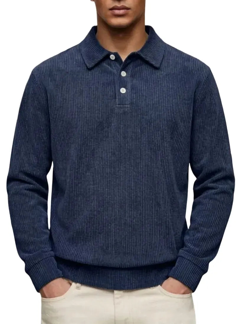 Men's Casual Comfortable Solid Lapel Long Sleeve Polo Shirt