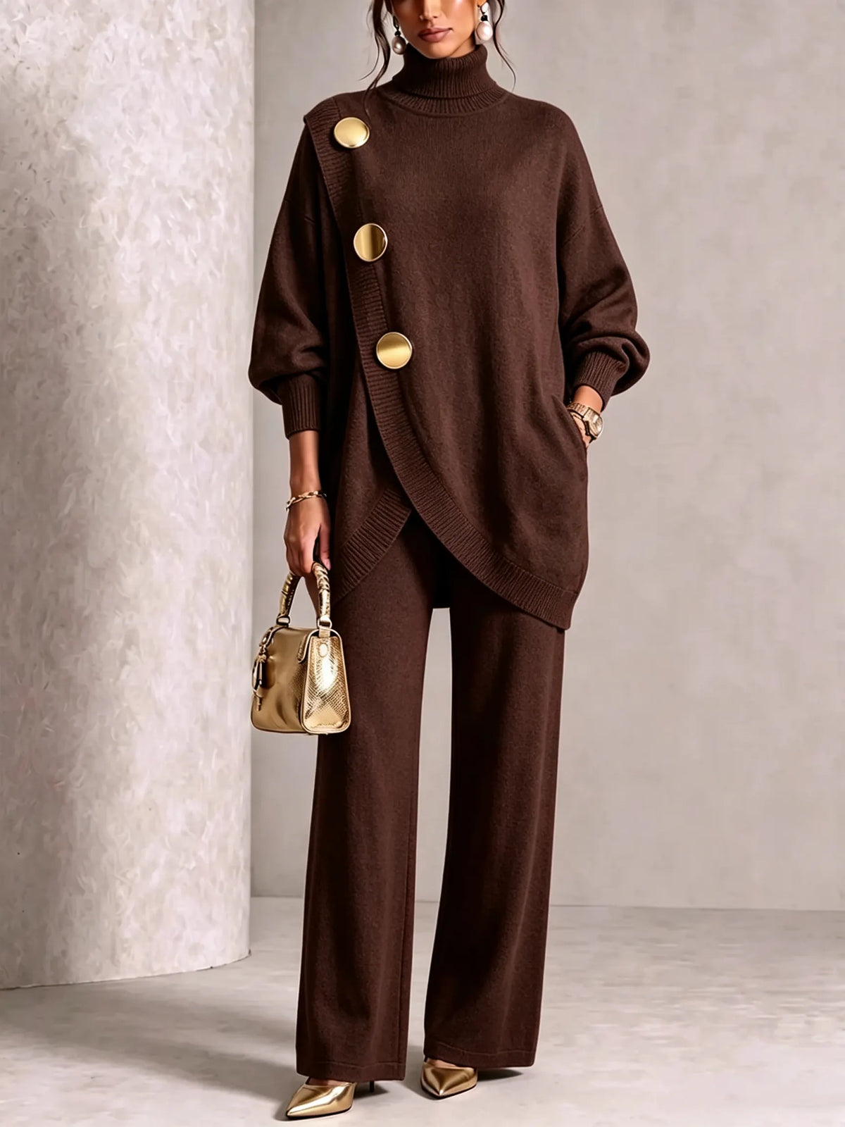 Elegant Knit Asymmetrical Button Set
