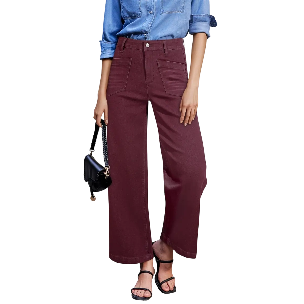 Women's wide leg high-waist stretch denim pants
