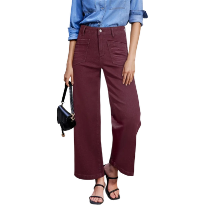 Women's wide leg high-waist stretch denim pants