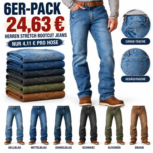 🔥 BESTSELLER | 6er Herren Relaxed Stretch Bootcut Jeans