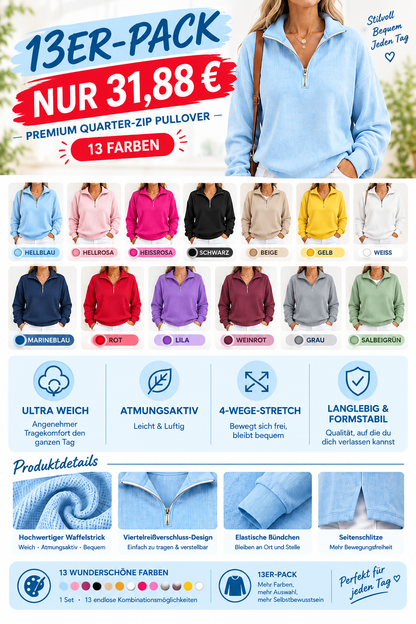 RAUSVERKAUF🔥 Damen Waffel-Strick Sweatshirt mit Viertelreißverschluss