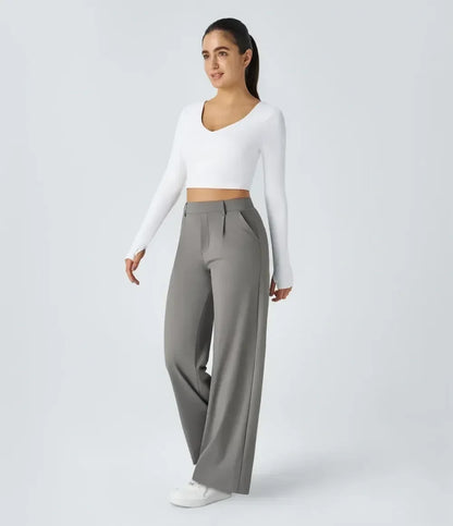 💝💝Limited-Time Promotion-High Waisted Plicated Side Pocket Straight Leg Work Pants