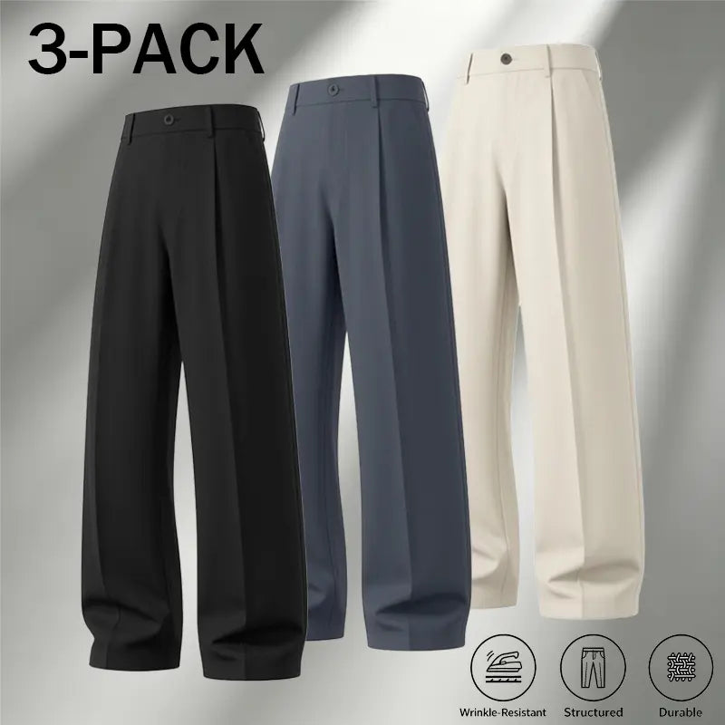 Men's Ice Silk Business Casual Pants, High Waist Pleated Slacks