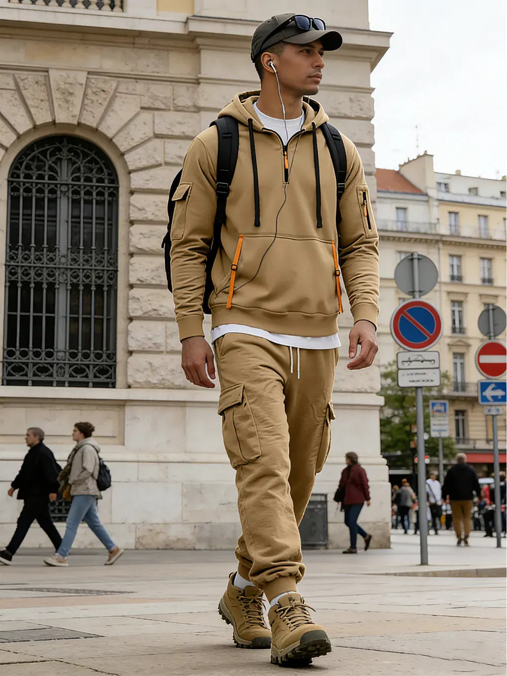 Men's autumn&winter hooded fashion sweatshirt with multiple pockets