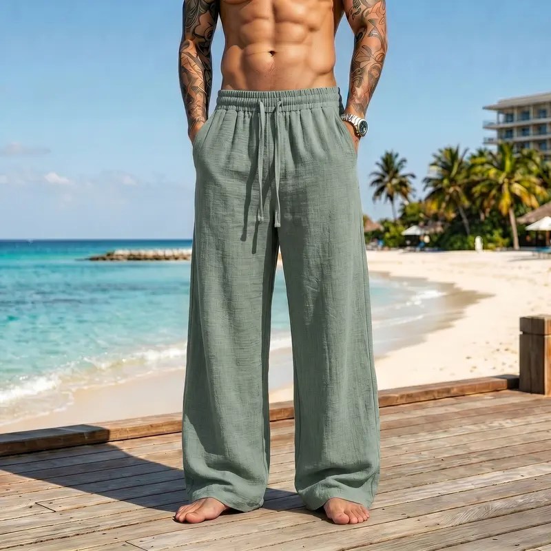 Men's Summer Lightweight Casual Retro Pants – Loose Fit Drawstring Breathable Pants for Indoor & Outdoor Wear