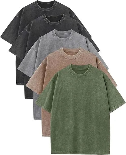 Men's Plus Size 100% Cotton Acid Wash Oversized Heavyweight Vintage T-Shirt