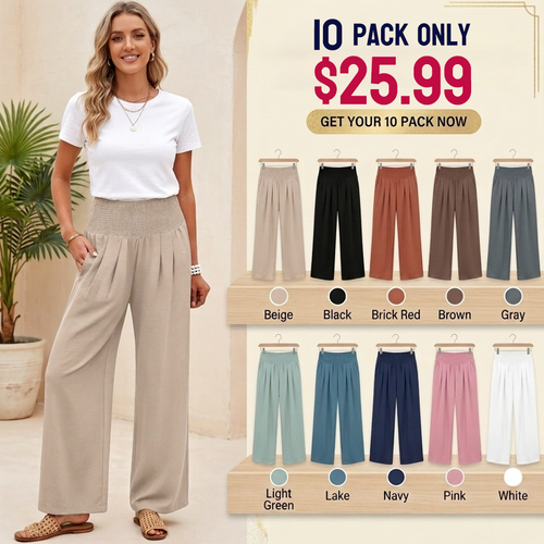 🌿🌿LAST DAY SAVE49%✨Women's Linen Wide Leg Palazzo Pants – High Waist Boho Beach Vacation Lounge Pants