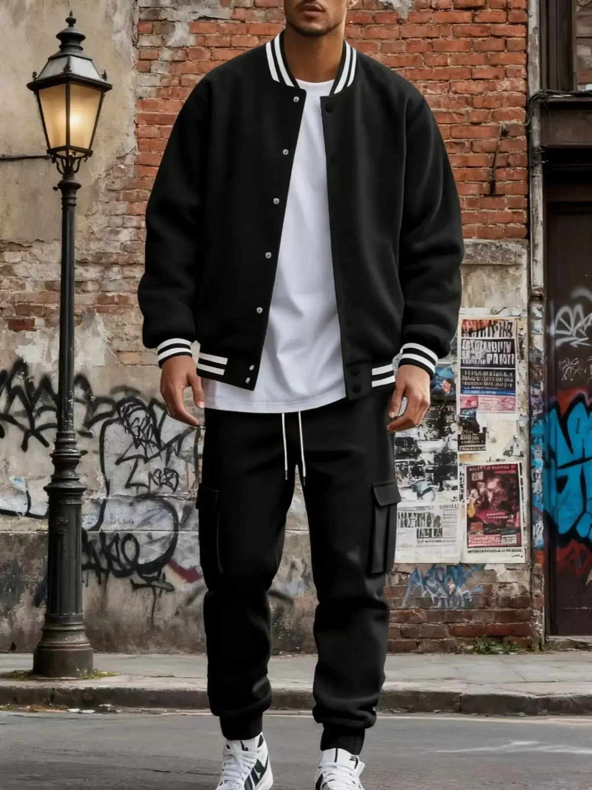 Men's Baseball Jacket and Cargo Pants Set