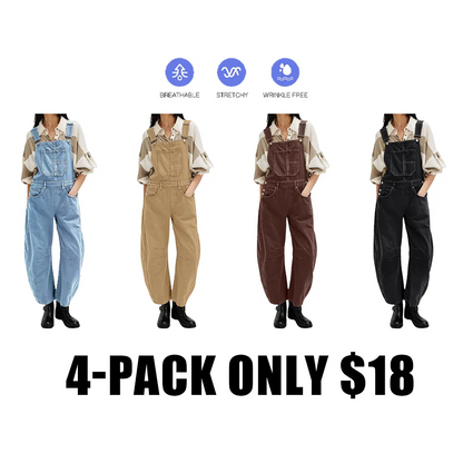Wide-Leg Denim Overalls Loose Straight Overalls Jumpsuit