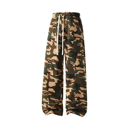 Men's Solid-Color Drawstring Pants with Curved Blade Design