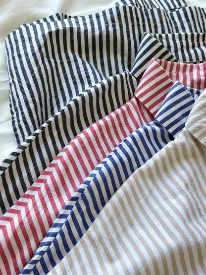 Women's Casual Long Sleeve Button Down Loose Striped Cotton Maxi Shirt Dress – Batwing Sleeves Breathable Lightweight Beach Caftan