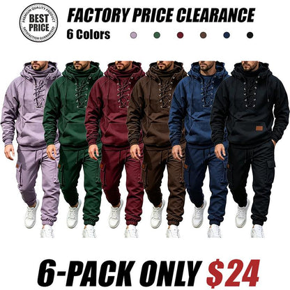 Men's Chest Tie‐Up Hoodie And Multi‐Pocket Ankle‐Cuffed Joggers