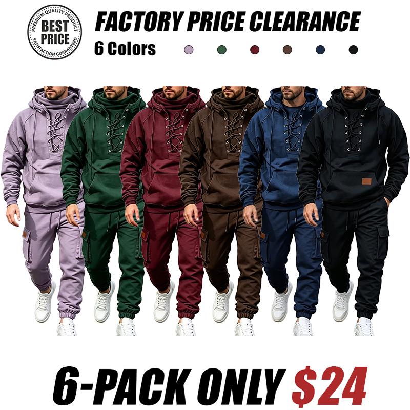 Men's Chest Tie‐Up Hoodie And Multi‐Pocket Ankle‐Cuffed Joggers