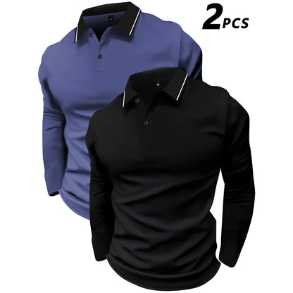 2-Pack Men's Long-Sleeved Lapel Polo Shirts