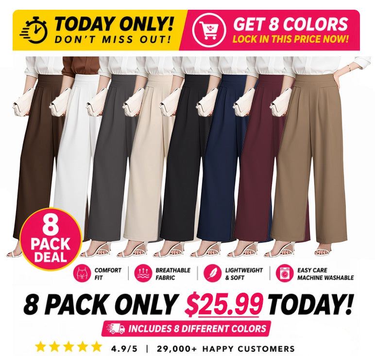 FlowyCharm - Drapey Soft Elegant High-Waisted Wide-Leg Pants