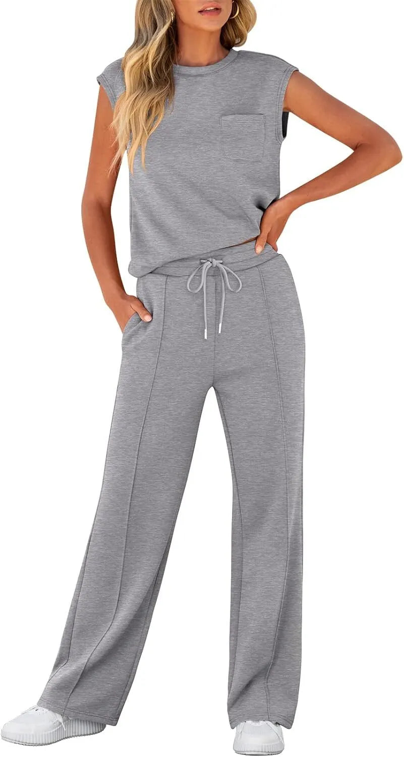 Women 2 Piece Set Sleeveless Sweatsuit Tracksuit