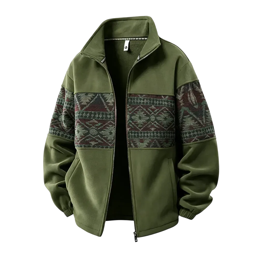 Men's Ethnic Pattern Full-Zip Fleece-Lined Long-Sleeve Jacket
