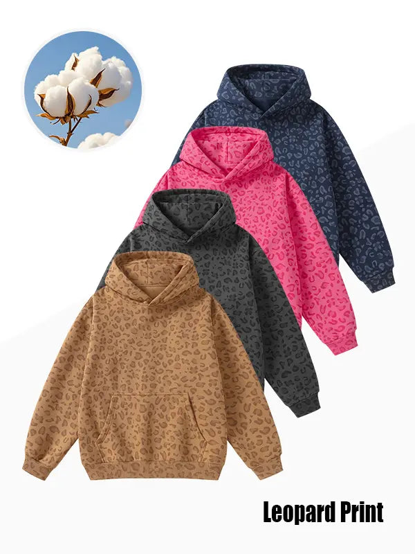 Unisex 100% Cotton Leopard Print Loose Fit Hoodie for Fall & Winter
