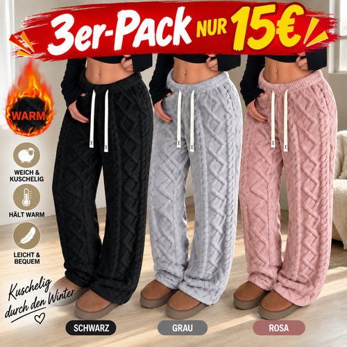 Damen Kuschelige Zopfmuster-Wollhose mit weitem Bein – 100 % Wolle