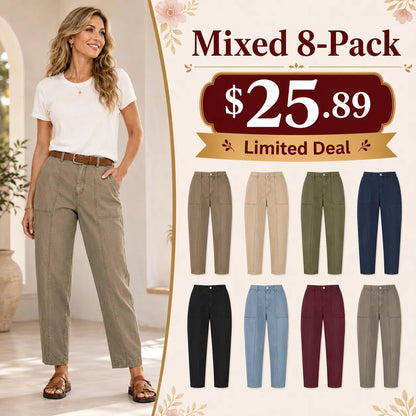 Solid Mid-Rise Baby Barrel Pants, High Stretch, Deep Pockets-6