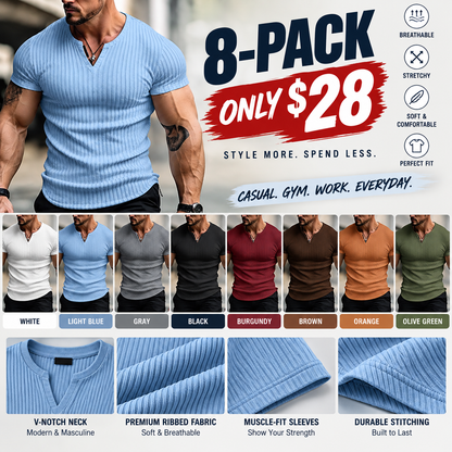 Men's Spring/Summer Striped V-Neck Short-Sleeve T-Shirt