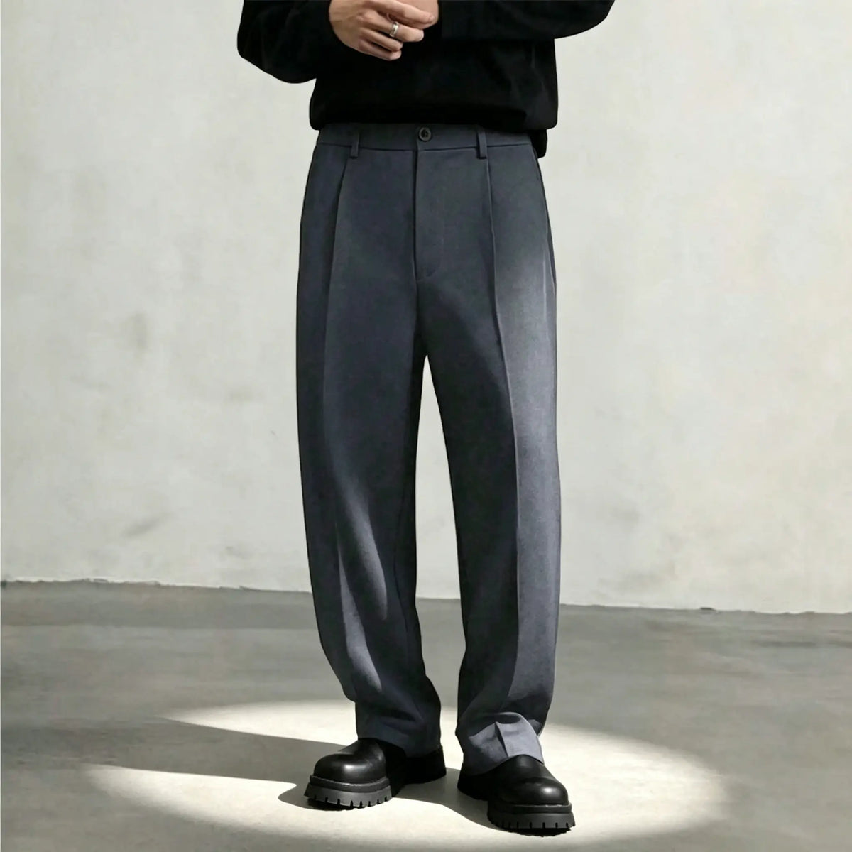 Men's Ice Silk Business Casual Pants, High Waist Pleated Slacks