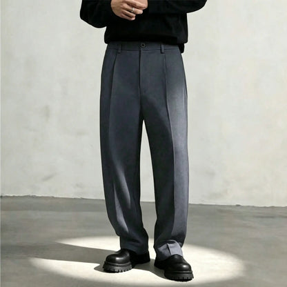 Men's Ice Silk Business Casual Pants, High Waist Pleated Slacks