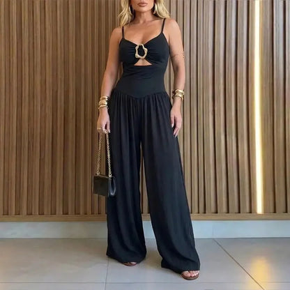 Women's Backless Cut-Out Cami Jumpsuit with Pockets