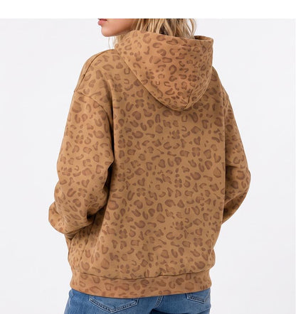 Unisex 100% Cotton Leopard Print Loose Fit Hoodie for Fall & Winter