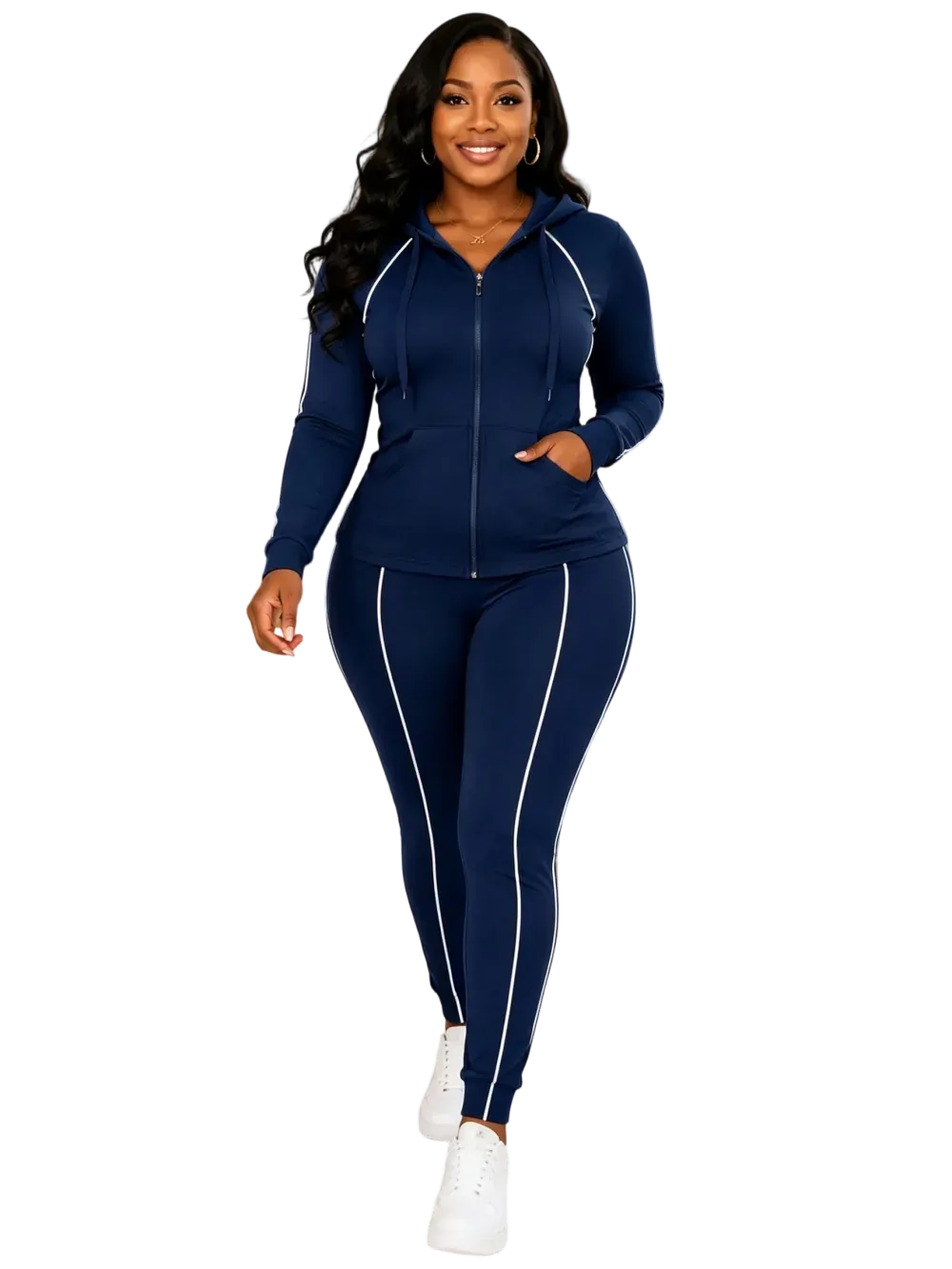 Women's 2-Piece 2026 Autumn/Winter Casual Striped Hooded Jacket & Full-Length Pants Set