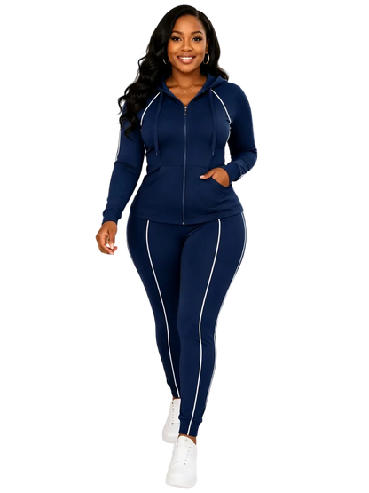 Women's 2-Piece 2026 Autumn/Winter Casual Striped Hooded Jacket & Full-Length Pants Set
