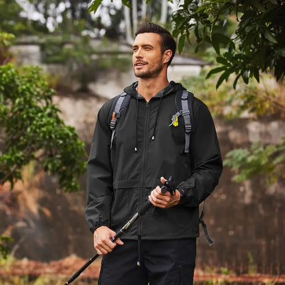 Men's Packable Jacket Outdoor Waterproof Hooded Lightweight Classic Cycling Raincoat