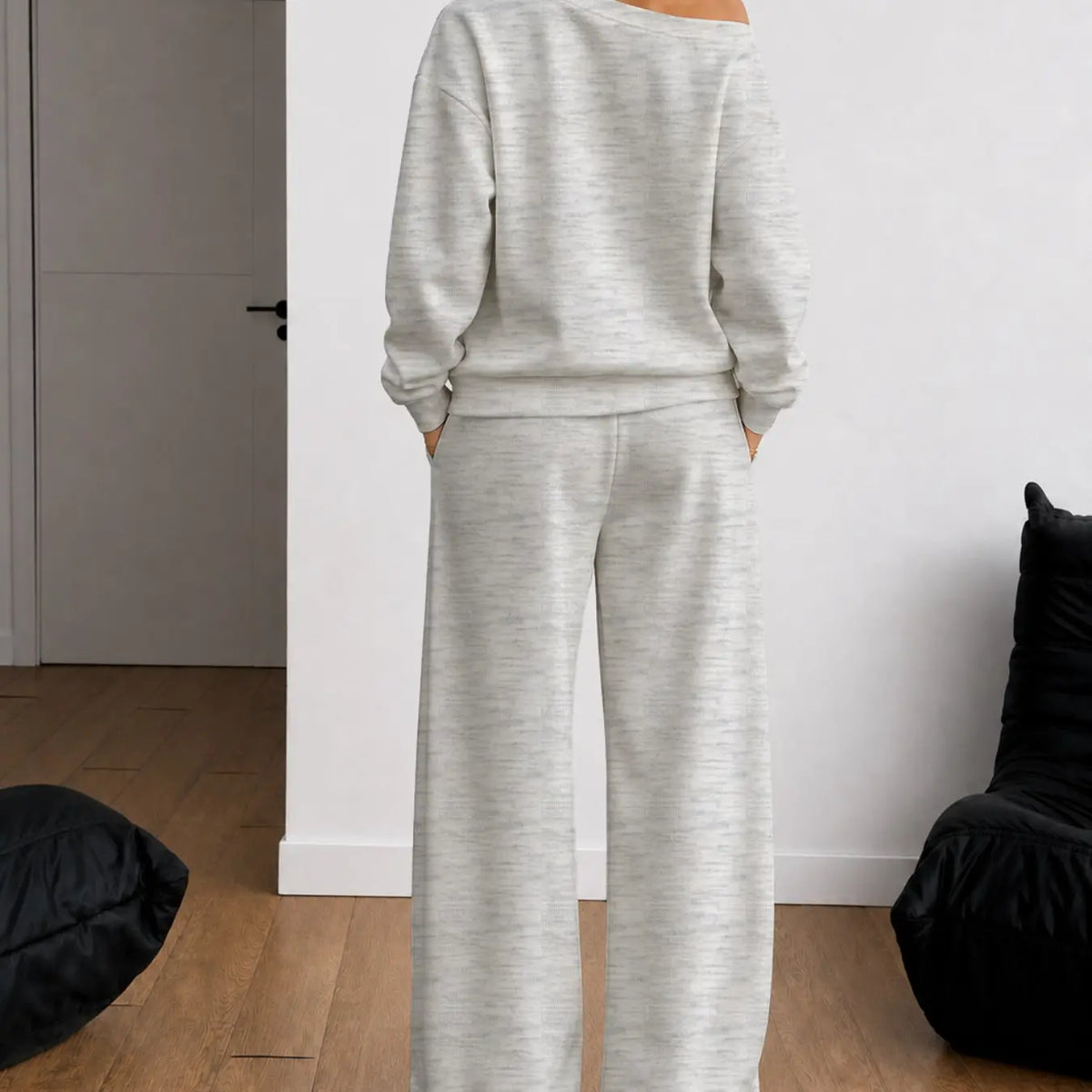 Women's 100% Cotton Two-Piece Set with Asymmetrical Sweatshirt & Wide-Leg Pants